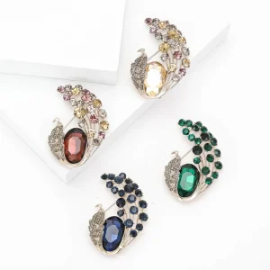 Vintage Alloy Rhinestone Leaf Brooch for Women’s Suits