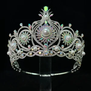 Vintage Baroque Crystal Pearl Bridal Tiara Rhinestone Crown for Pageant Prom Party