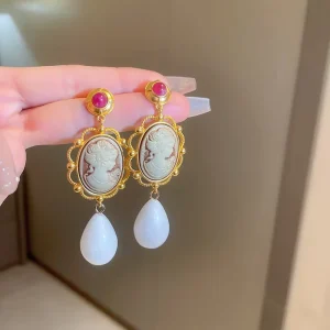 Vintage Baroque Portrait Pearl Pendant Earrings