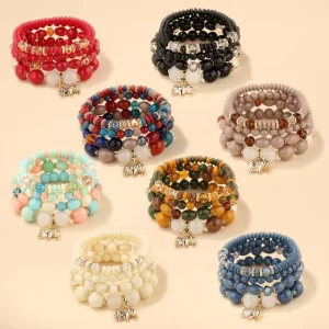Vintage Bohemian Beaded Elephant Pendant Crystal Bracelet for Women