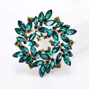 Vintage Crystal Floral Wreath Brooch Suit Pin