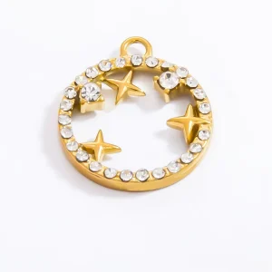 Vintage DIY Handmade Stainless Steel 18K Gold-Plated Zircon Pendant Charm Necklace