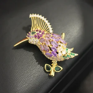 Vintage Flying Bird Gold-Plated Zircon Brooch Pin Women’s Wedding Party Jewelry