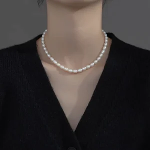 Vintage Freshwater Rice Pearl Necklace for Women