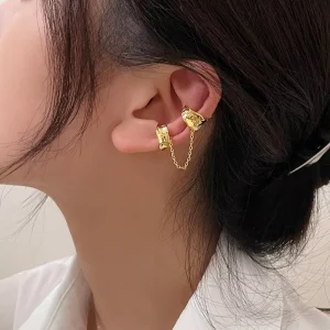 Vintage Geometric Star Copper Zircon Clip-On Earrings for Women