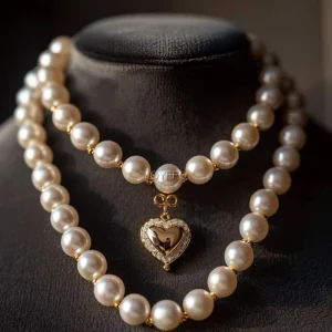Vintage Gold Big Pearl Necklace Freshwater Pearl