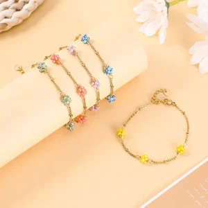 Vintage Gold Chain Bracelet with Colorful Crystal Beads