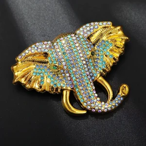 Vintage Gold Silver Plated Alloy Rhinestone Elephant Brooch Pin