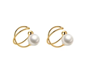 Vintage Luxury Custom Stainless Steel Gold Plated Pearl Clip On Bridal Stud Non Pierced Jewelry Earrings