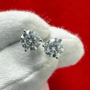 Vintage Moissanite Stud Earrings White Gold-Plated Finish Silver Base