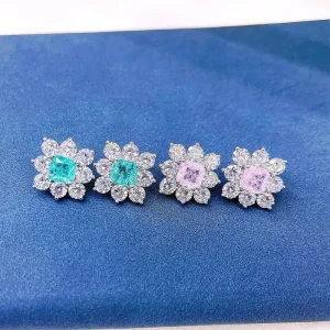Vintage Paraiba Tourmaline Gemstone Lab Diamond Statement Stud Earrings for Women