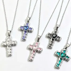 Vintage Personalized Diamond Cross Charm Necklace, Stainless Steel, for Women and Men