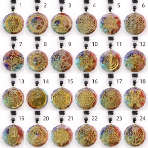 Vintage Quartz Crystal Rhinestone 7 Chakra Orgonite Pendant Necklace