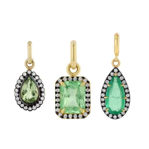 Vintage S925 Silver Emerald-Cut Green Gemstone Pendant with Diamond and 18k Gold Plating