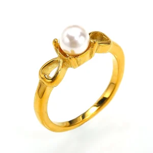 Vintage-Style Pearl-Encrusted Stainless Steel Heart-Shaped Ring for Women