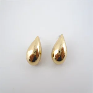 Water Drop Stud Earrings with Bezel Setting, Gold Plated Zinc Alloy, Unisex