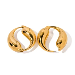 Waterproof 18K Gold Plated Double-Drop Stainless Steel Hoop Earrings for Women