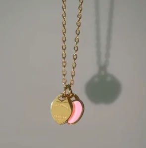 Waterproof Enamel Stainless Steel Double Heart Pendant Necklace