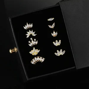 Waterproof Gold Plated Threaded Rod Zircon Stud Earrings for Women