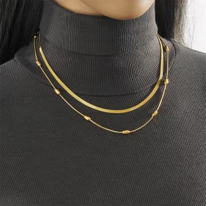 Waterproof Stainless Steel 18K Gold Plated Snake Chain Choker Necklace for Women