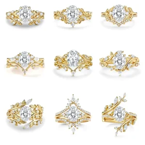 Waterproof Tarnish Free Custom Gold Silver Moissanite Diamond Jewelry D VVS1 Oval Diamond Stackable Ring Set for Women