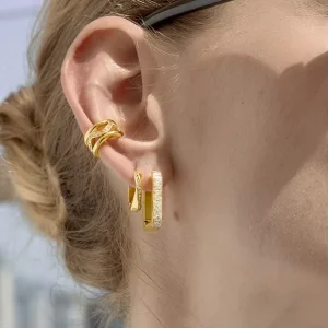 Wave Hollow Ear Cuff with White Rhinestones Stainless Steel Clip-On Earrings for Women