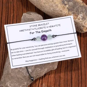 Waxed-Cord Stone Bead Bracelet with Amethyst and Fluorite, Unisex Headscarf Style