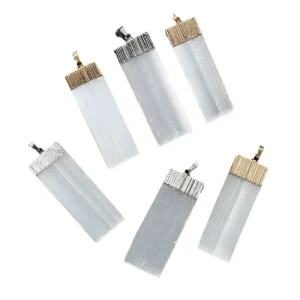 White Natural Selenite Crystal Gypsum Strip Pendant Gold or Silver Plated Alloy Unisex