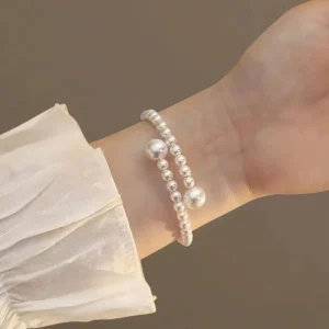 White Pearl Elastic Charm Bracelet, Hawaiian Style