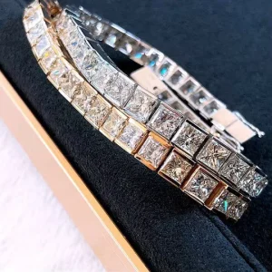 White and Yellow Princess Cut Moissanite Bracelet 18K Gold