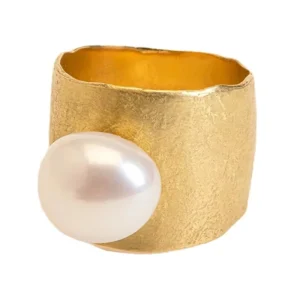 Wide Brass 18k Gold Plated Natural Freshwater Pearl Ring Women’s Jewelry Factory