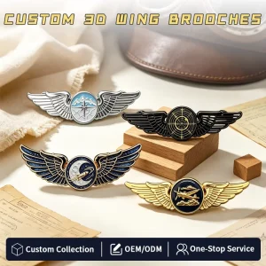 Wing Shaped Enamel Metal Aviation Lapel Pin Custom Pattern Brooch for Travel Souvenir