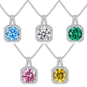 Women Colorful CZ Stone Moissanite Geometric Pendant Necklace