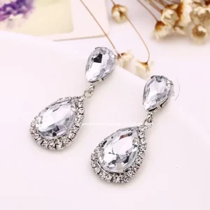 Women Gold Silver Plated Dangle Earrings with Drop Stone for Jewelry Manufacturers