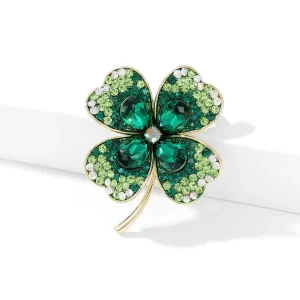Women’s 14K Gold Plated Brass Cubic Zirconia Lucky Glass Flower Brooch Green Red Purple Party Wedding