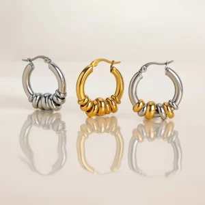Women’s 18K Gold Color-Blocked Gold Plated Non-Fading Hoop Earrings