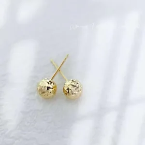 Women’s 18K Solid Gold Round Ball Beaded Stud Earrings