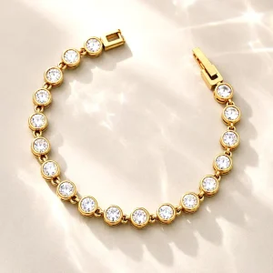 Women’s 316 Stainless Steel Personalized Zircon 18K Gold Plated Waterproof Bracelet