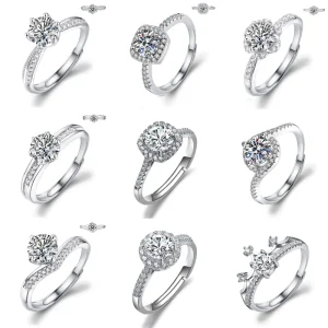 Women’s 925 Plated Moissanite Brass Ring Adjustable Diamond Zircon Wedding Engagement Ring