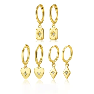 Women’s 925 Sterling Silver Zircon Heart Square Drop Hoop Earrings