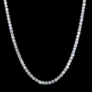 Women’s Adjustable Rhodium-Plated S925 Sterling Silver GRA 3mm D VVS1 Moissanite Tennis Choker Necklace