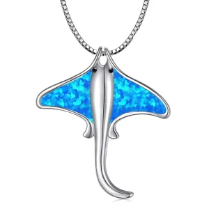 Women’s Blue Fish Necklace with Manta Ray Pendant