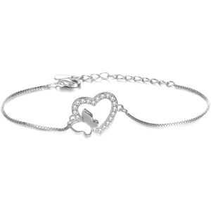 Women’s Butterfly Diamond-Inlaid Electroplated Smooth Surface Box Chain Bracelet for Anniversary