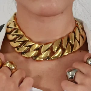 Women’s Chunky Gold Cuban Chain Choker Necklace