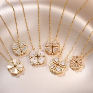 Women’s High End Luxury Clavicle Chain Necklace Cross Border One Two Way Four Leaf Flower Heart to Heart Open Close Heart Zircon