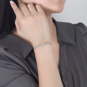 Women’s Copper Chain Diamond Adjustable Charm Bracelet for Girls Zircon Silver
