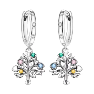 Women’s Copper Silver Plated Life Tree Dangle Hoop Earrings Multi-Color CZ