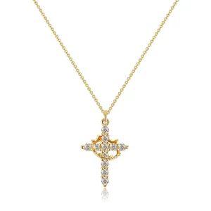 Women’s Crown Cross Necklace Gold Crown Cross Pendant Faith Jewelry Diamond Cross Necklace