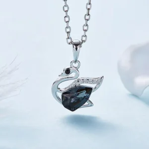 Women’s Crystal 925 Silver Black Swan Rhinestone Necklace