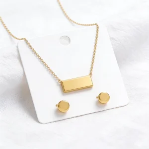 Women’s Customized 18K Gold Filled Bar Necklace Stud Earrings Set 1.8 2.4g Luxury Texture Engravable Sleek Pendant Personalized